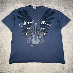 Hard Rock Cafe Shirt Men XL Blue Vintage Y2K Guitar Wings Gothic Grunge Rock